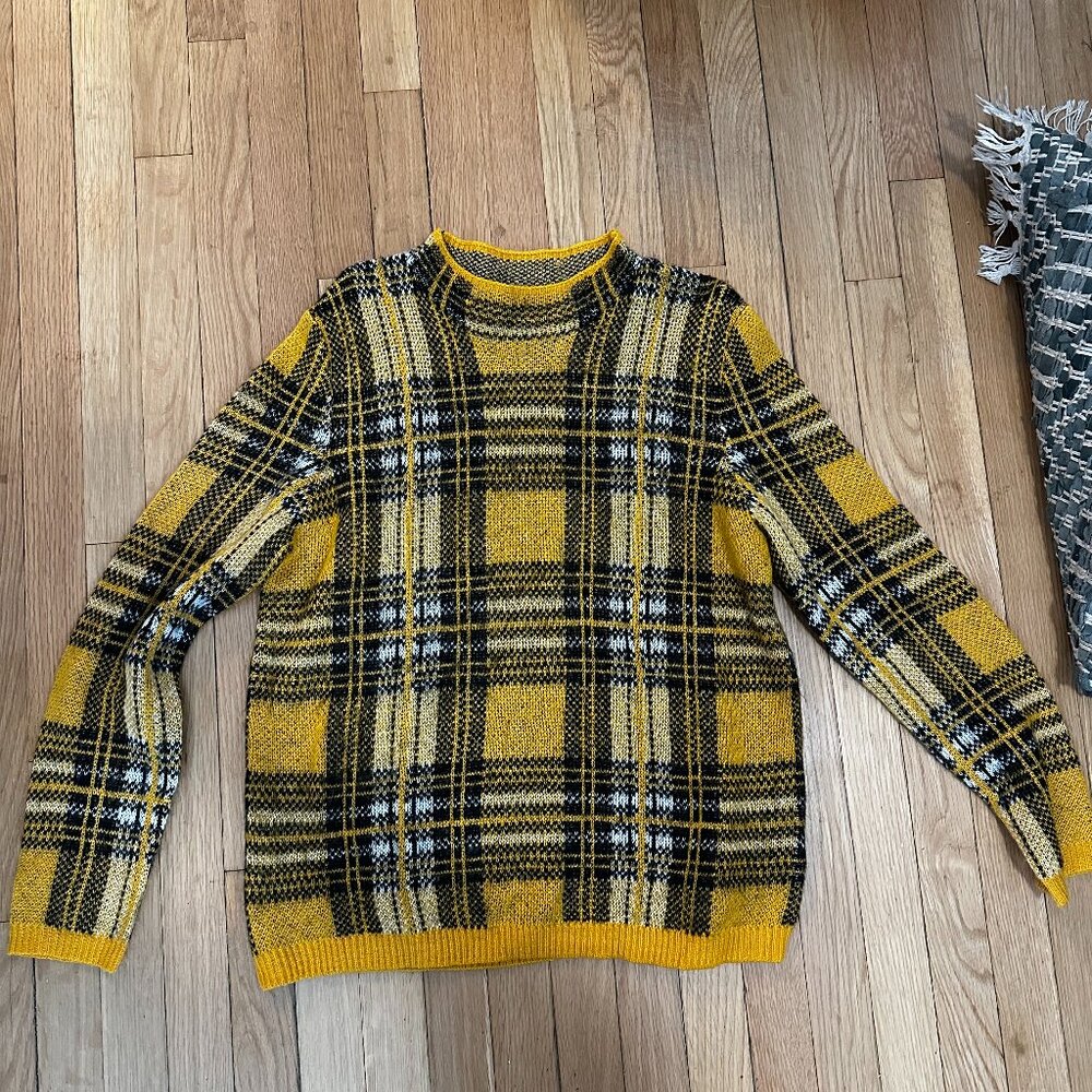 Cara Santana x Apt 9 Yellow Plaid Sweater, mock neck - Size Large